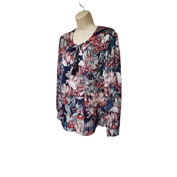 Faded Glory Women's Metallic Floral Blouse/Top Red Blue & Silver Small(4-6) - Picture 2 of 7